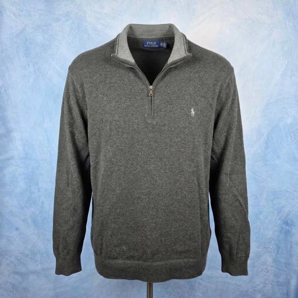Polo Ralph Lauren Mens 2XLT Gray Cotton Quarter Zip Pullover Sweater Big & Tall